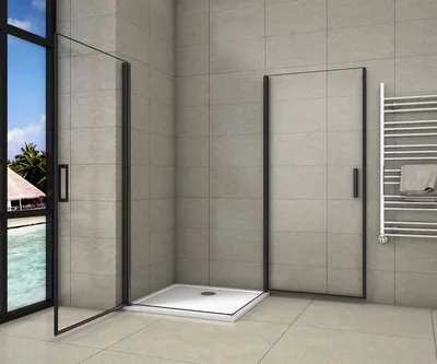 Produktbild von 100X100cm Nischentür Schwingtür Duschabtrennung Duschwand 8mm Nano Glas Duschkabine Drehtür Duschtür Schwarz Hoch:200cm