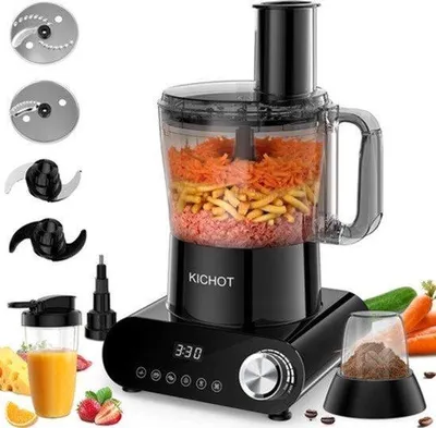 Zdjęcie produktu dla Robot kuchenny i młynek do mięsa - moc 1500 W - pojemność 2,5 litra - wykonany z tworzywa sztucznego - kolor czarny - do kruszenia lodu i wyrabiania ciasta