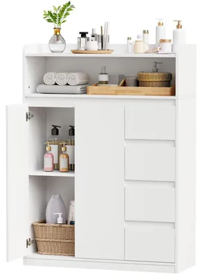 Obrázok produktu pre Skrinka do kúpeľne so 4 zásuvkami a 2 dvierkami, biela, rozmer 110x80x30 cm