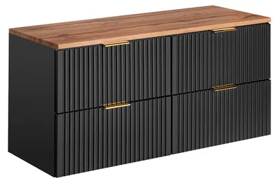 Produktbild von Waschtischunterschrank 120.8cm Adriel mit 4 Schubladen, Schwarz und Holzoptik