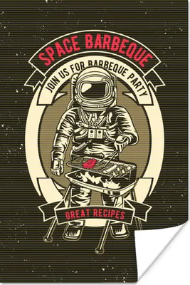 Produktbild von MuchoWow® Poster Jahrgang - Astronaut - BBQ 120x180 cm - Kunstposter