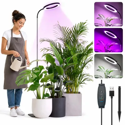 Produktbild von 72 LED Vollspektrum Pflanzenlampe 3 Lichtfarbe Dimmbare Timer Pflanzenlicht USB Zimmerpflanzen Grow Light Höhenverstellbar mit Standfuß, KI-generiertes Bild