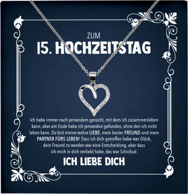Produktbild von 22Feels Ehefrau 15. Hochzeitstag Geschenk Ich Liebe Dich Frauen Herz Halskette Damen Collier mit 23 Zirkonia Steinen (Damen Silber 925/000 Schmuck)