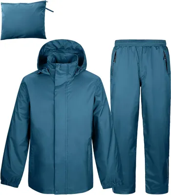 Productafbeelding van Regenpak voor heren, reflecterend, waterdicht pak, outdoor, regenjas, opvouwbaar, winddicht, ademend, voor vissen, wandelen en kamperen, Marokkoblauw