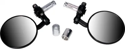 Produktbild von Spiegel Set für Lenkerenden rund, schwarz Aluminium CNC, 2 Stück