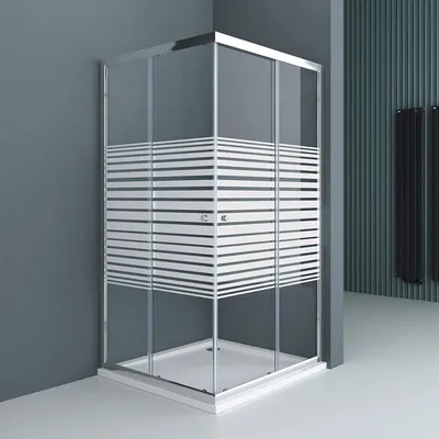 Produktbild von doporro 90x90cm Eckeinstieg Duschkabine Schiebetür Duschabtrennung Milchglas Streifen Eckdusche 6mm ESG Glas Höhe 190cm Links/Rechts montierbar Rav16MS