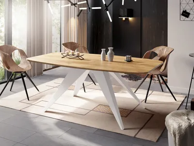 Produktbild von Ausziehbarer Esstisch im Loft-Stil - Industrieller Tisch mit Weißen Metallbeinen - Modernes Design für Wohnzimmer - 180 cm Ausziehbar auf 220 cm - Craft Eiche