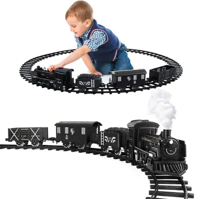 Produktbild von Elektrischer Zug Set für Kinder, Batteriebetriebene Modellzug mit Sounds Lights Steam Lokomotive Motor Frachtwagen Tracks Sets Für Kinder 3-8 Jahre