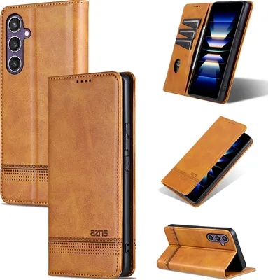 Obrázek produktu pro Kožené pouzdro pro Samsung Galaxy S24 FE, skládací peněženkové pouzdro s magnetickým uzávěrem a stojánkem Žluť