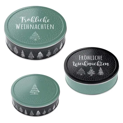 Produktbild von Gebäckdose Metall rund 3er Set Winter Vorrat Stern Fröhliche Weihnacht