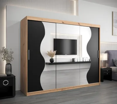 Produktbild von Kleiderschrank ROZALIE – Breite 250 cm, Eiche artisan / schwarz
