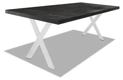 Image de Table de salle à manger en bois et métal - pieds blancs forme X - 220x100 cm