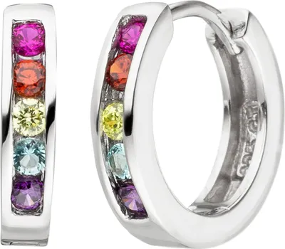 Produktbild von Ohrringe Creolen 14,6x3mm aus 925 Silber rhodiniert 10 Zirkonia bunt multicolor