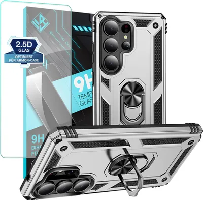 Produktbild von Armor Outdoor Handyhülle für Samsung Galaxy S26 Ultra Handy Panzer Case Schutzhülle mit 9H Displayglas Displayschutz Farbe: Silber