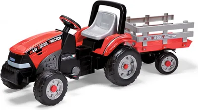 Produktbild von PEG Perego Tret-Traktor Maxi Diesel Tractor mit Anhänger Farbe: rot-schwarz-grau