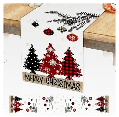 Produktbild von Weihnachtlicher Tischläufer, 33 x 180 cm, Tischdecke für Weihnachten, Tischdeko für Winterferien, geeignet für Innen- und Außenbereich