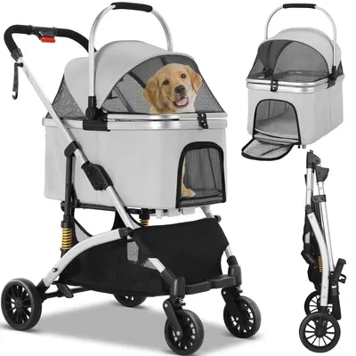 Image de Poussette pour chiens - Chariot pour animaux - Cage de transport pour animaux - Poussette pour animaux de compagnie - Adaptée aux animaux jusqu'à 40 kg