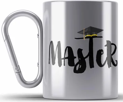 Produktbild von Trendation - Master Abschluss Geschenk Edelstahl Tasse Karabiner Bestanden Studium Prüfung Graduation - Master hut (Silber)