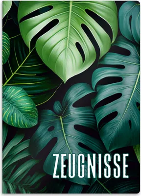 Produktbild von itenga Zeugnismappe A4 Kunststoff Sichtbuch Motiv Dschungelblätter Grün