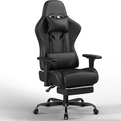 Imagen del producto de Silla de juego con reposabrazos ajustables en 2D, silla de oficina ergonómica con reposapiés, silla gamer con capacidad de carga de 150 kg, color