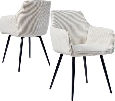 Produktbild von FORSMANO 2er Set Armlehnstühl, Cordstoff, mit Rückenlehne und Armlehnen, Polsterstuhl, Stühle, für Esszimmer, Wohnzimmer, Büro, 58x61x85 cm, Beige