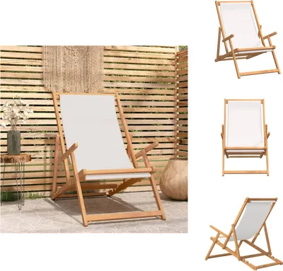 Image de vidaXL Chaise de plage pliante en teck massif crème - Chaises de jardin