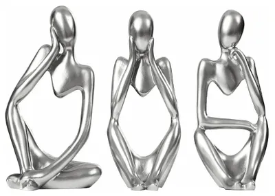 Produktbild von Denker-Dekorationsset – 3 Stück – Abstrakte Skulptur – Figuren aus Kunstharz – Dekoration für Wohnzimmer/Schlafzimmer/Büro – Hochglanzveredelung – Skulpturen
