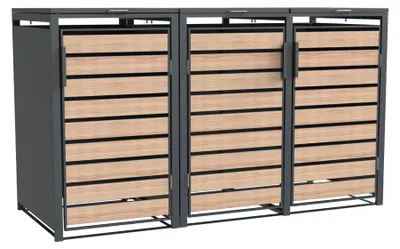 Produktbild von Westmann Metall Mülltonnenbox Lacina 3x240 L Anthrazit/Holzoptik 80x200x116 cm