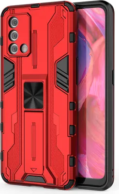 Produktbild von OPPO A74 4G Hülle, Dual Layer PC TPU Bumper Stoßfest Ständer Schutzhülle für OPPO A74 4G Rot