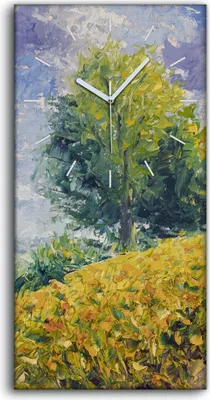 Produktbild von Küchenuhr Bürouhr Leinwand Uhr 30x60 Malerei Hügel Wiese Bäume Himmel Wolken - weiße Hände
