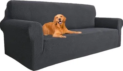 Produktbild von Famanu Universelle Stretch-Sofaüberzug 3-Sitzer - Mit Armlehnen - Elastischer Sofabezug - Kratzfest - Dunkelgrau