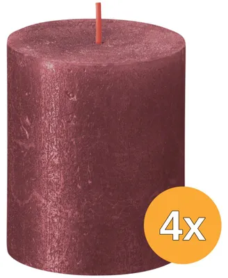 Productafbeelding van 4x Bolsius Metallic Rustiekkaars 80/68 Rood (1 stuk)