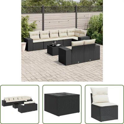 Produktbild von The Living Store 9-tlg. Garten-Sofagarnitur mit Kissen Schwarz Poly Rattan