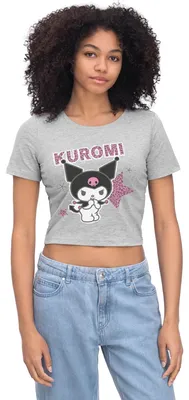 Produktbild von Spreadshirt Kuromi Mit Schriftzug Leo Stil Crop Top, M, Grau meliert