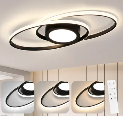Produktbild von ZMH LED Deckenleuchte Schwarz Dimmbar mit Fernbedienung für Schlafzimmer Kinderzimmer Küche Flur Balkon Wohnzimmer 48W CRI>80 Augenschutz, Oval