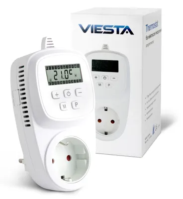 Produktbild von VIESTA® TH12 Steckdosenthermostat – 7-Tage-Programm, 230V/16A/3600W, 5–35 °C, LCD-Display, EEPROM, Frostschutz – für Heizpaneele & Infrarotheizungen