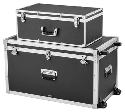 Productafbeelding van VEVOR 2 stuks transportkoffer, opbergkoffer, opbergbox, afsluitbaar, grote opbergbox (816 x 452 x 460 mm) met wielen en 3 metalen handgrepen, transportkoffer met deksels voor woning, zwart