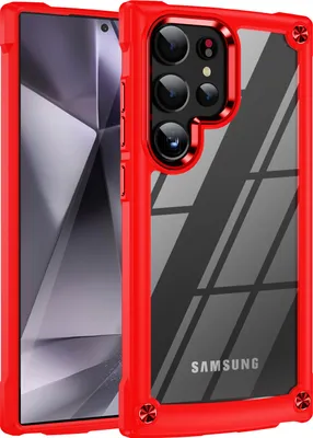 Produktbild von Hülle für Samsung Galaxy S24 Ultra Hybrid Transparente PC Robust TPU Bumper Stoßfest Schutzhülle Rot Schwarz