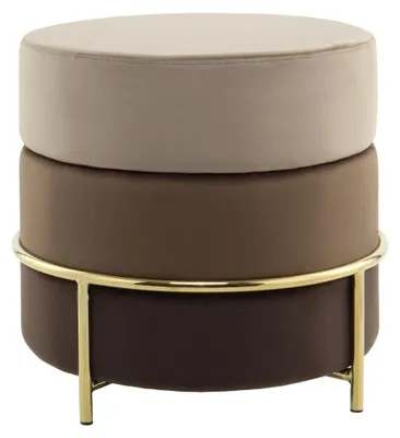 Immagine prodotto di Pouf rotondo imbottito, diametro 48,5 x 46 cm - Marrone - Rivestito in velluto di poliestere - Tre strati di colore e struttura in metallo di ferro
