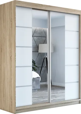 Produktbild von Schwebetürenschrank Kleiderschrank ERO  180 cm Schrank Garderobe Spiegel.Verschiedene Farben (Weiß, Schwarz, Somona). Möbel vom Hersteller!