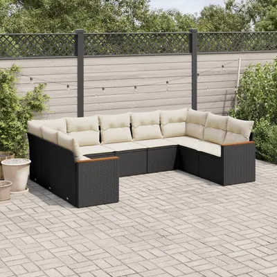 Produktbild von Design 9-tlg. Garten-Sofagarnitur mit Kissen Schwarz Poly Rattan, Gartenmöbel-Sets 2024 Neu