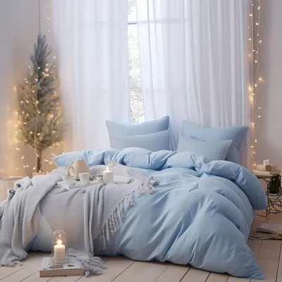 Immagine prodotto di Set di lenzuola in microfibra spazzolata: 1 copripiumino 200x220 cm + 2 federe 80x80 cm, con cerniera, colore blu