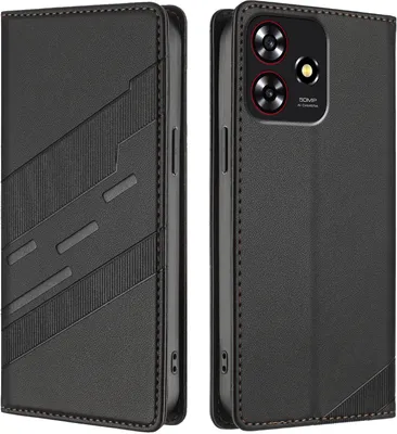 Image de Etui pour ZTE Blade A73 4G, étui portefeuille en cuirPolyuréthaneavec fente pour cartes et fonction stand Schwarz