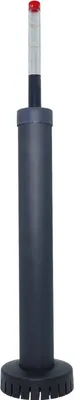 A dark gray water level indicator with a red cap and a silver tube.