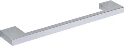 A silver-colored cabinet handle is shown against a white background.
