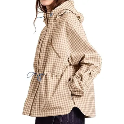 Produktbild von Damen Regenjacke kariert, mit Kapuze, Oversize Windbreaker,leichte Kapuzenjacke-Khaki(XL)