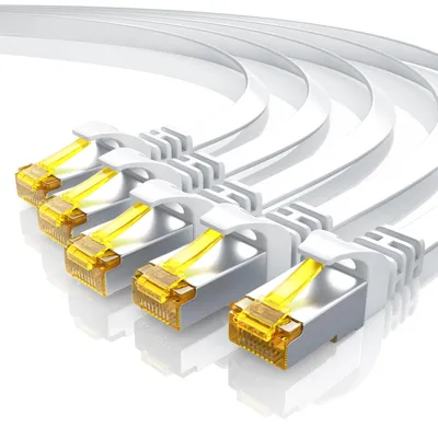 Imagen del producto de Cable de red Primewire, 5 unidades, CAT.7, RJ-45 (Ethernet), cable plano CAT 7 U/FTP Gigabit, cable de conexión de 10 Gbit/s, 0,5 metros