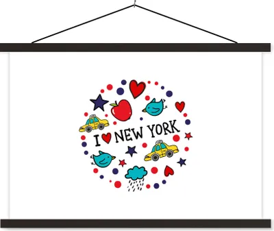 Produktbild von MuchoWow® Textilposter New York - Vogel - Zeichnung 120x80 cm mit schwarzem Rahmen - Wanddeko