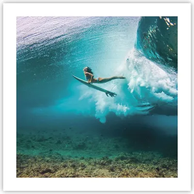 Produktbild von Poster - Poster ohne Rahmen - Surfen Unterwasser Frau - 50x50 cm - Wand Bild - Wanddeko - Wandbilder - Kunstposter - Wandposter - Bilder - Kunstdruck - Wanddekoration - Wandbild - P2XAC50x50-4898