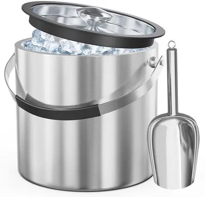 Produktbild von Unyqoos® Eiseimer – doppelwandiger Edelstahl 304, isoliert, 2,2 L, inkl. Eisschaufel & Zange, Edelstahlgriff für Partys & Getränke